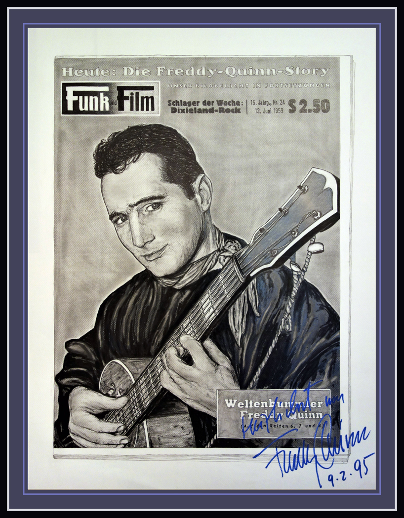 Freddy Quinn signed drawing by Frank Dominiak