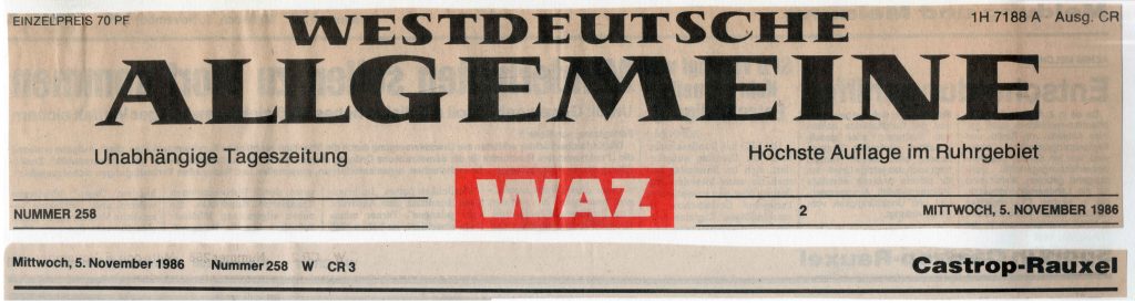 WAZ Westdeutsche Allgemeine 05.Nov.1986