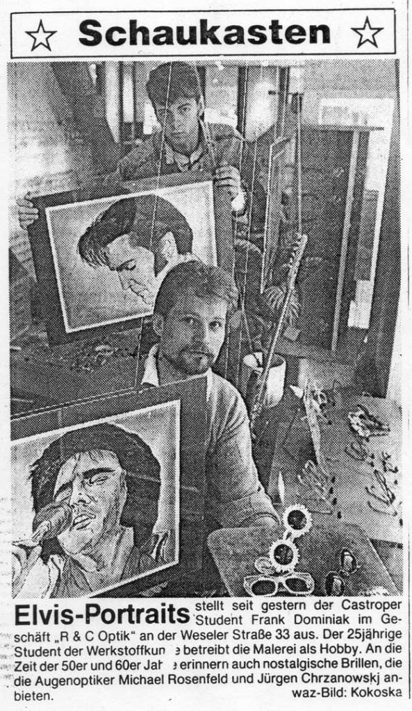 Zeitungsausschnitt Schaukasten Elvis-Portraits
