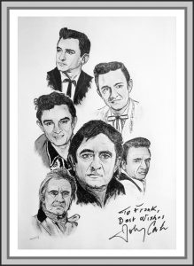 Johnny Cash signed drawing by Frank Dominiak
