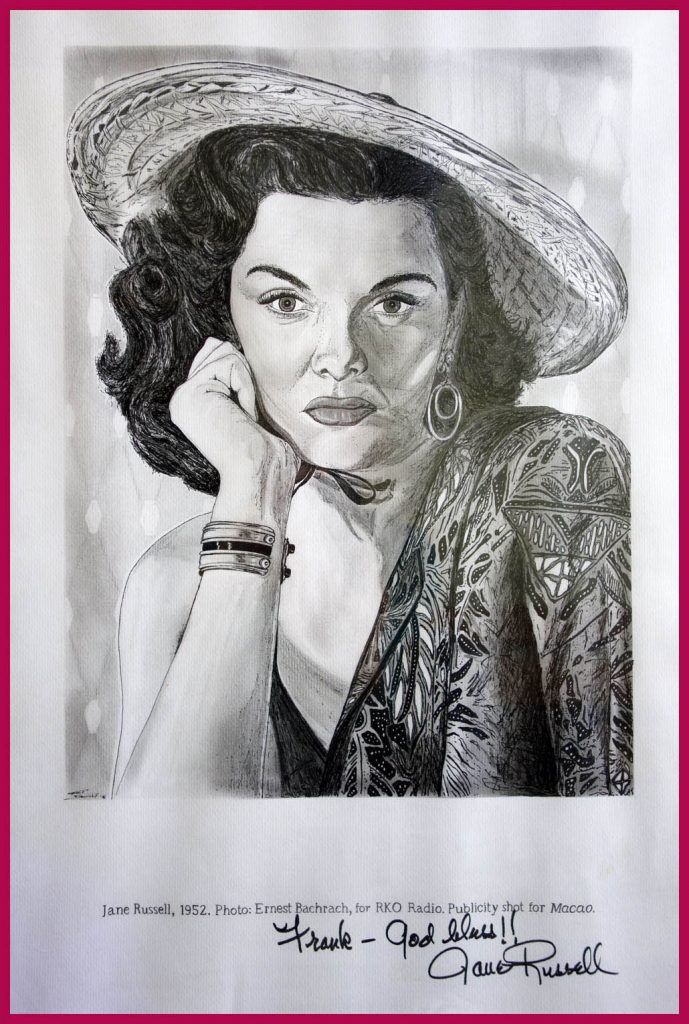 jane-russell-signed-drawing by Frank Dominiak