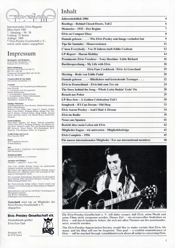 Graceland Magazine Inhaltsverzeichnis