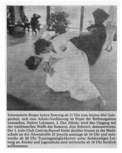 Zeitungsartikel zur Aikido Vorführung